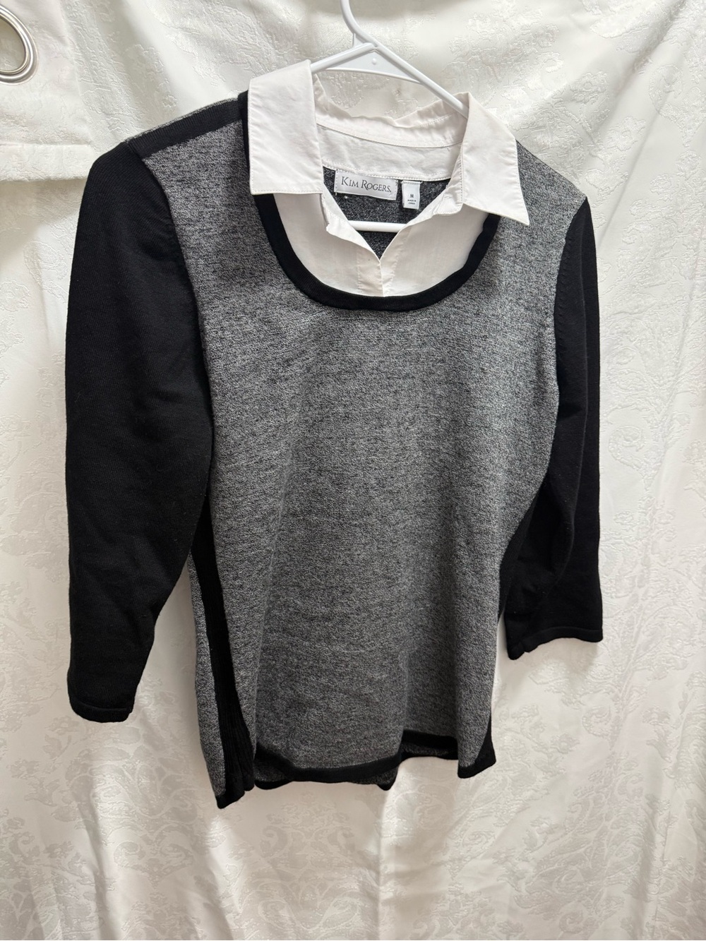 Kim Rogers Black & Gray Faux-Layered Crewneck Sweater